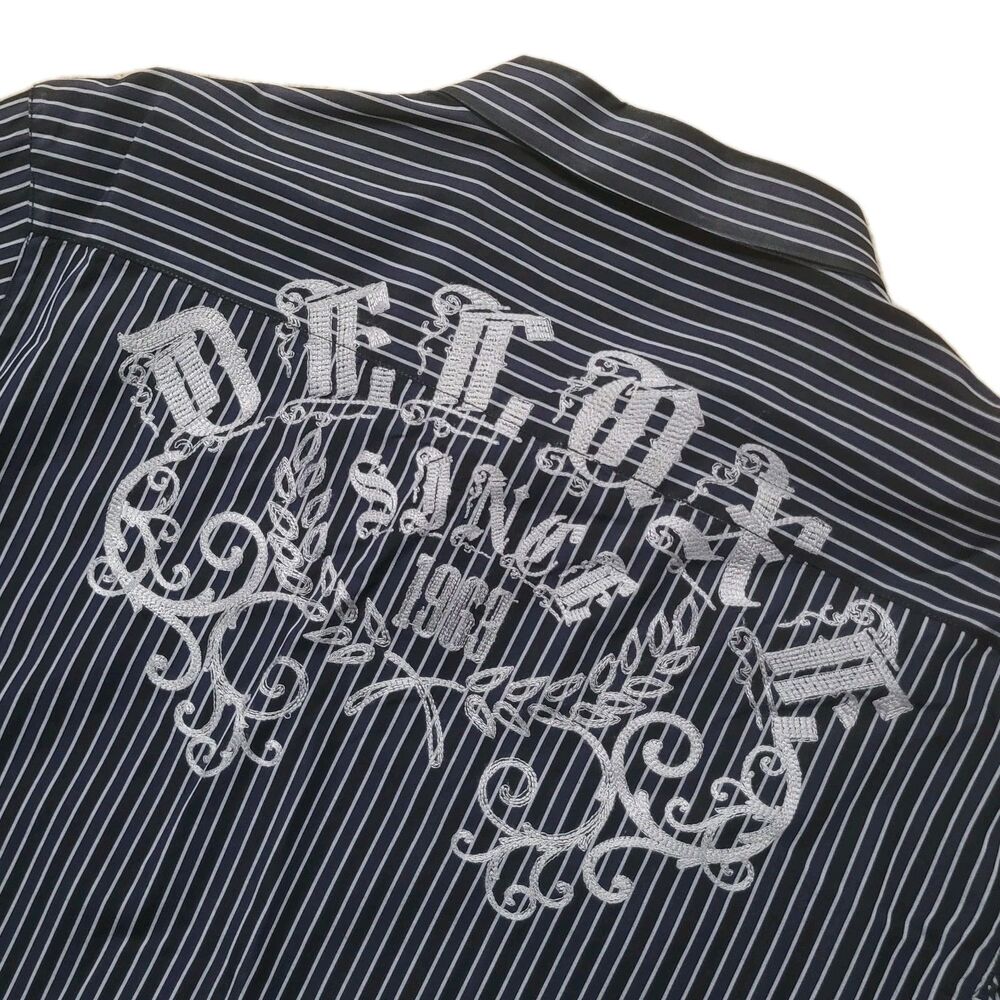 7 Diamonds Shirt Mens 2XL XXL Black Gray Striped Embroidered Deluxe Logo Shirt